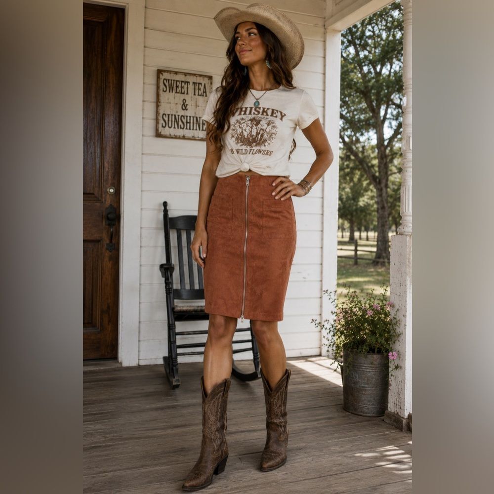 TTYA *Long Tall Sally* Double Zip  Sz 4 Rust Brown Leather Skirt
